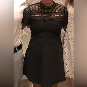 Zara Black Lace Crochet Top Fit & Flare Dress Sz. MEDIUM